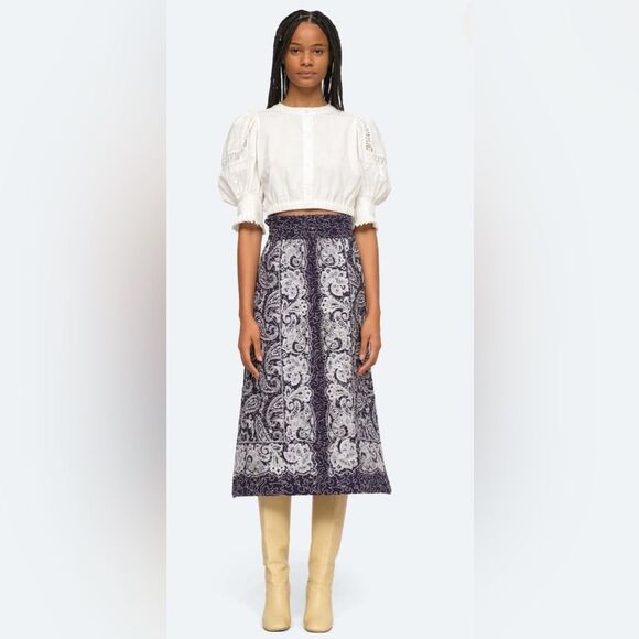 Sea New York Puff Sleeve Thora Thread Pull Button Down Cream Top medium - Picture 16 of 16